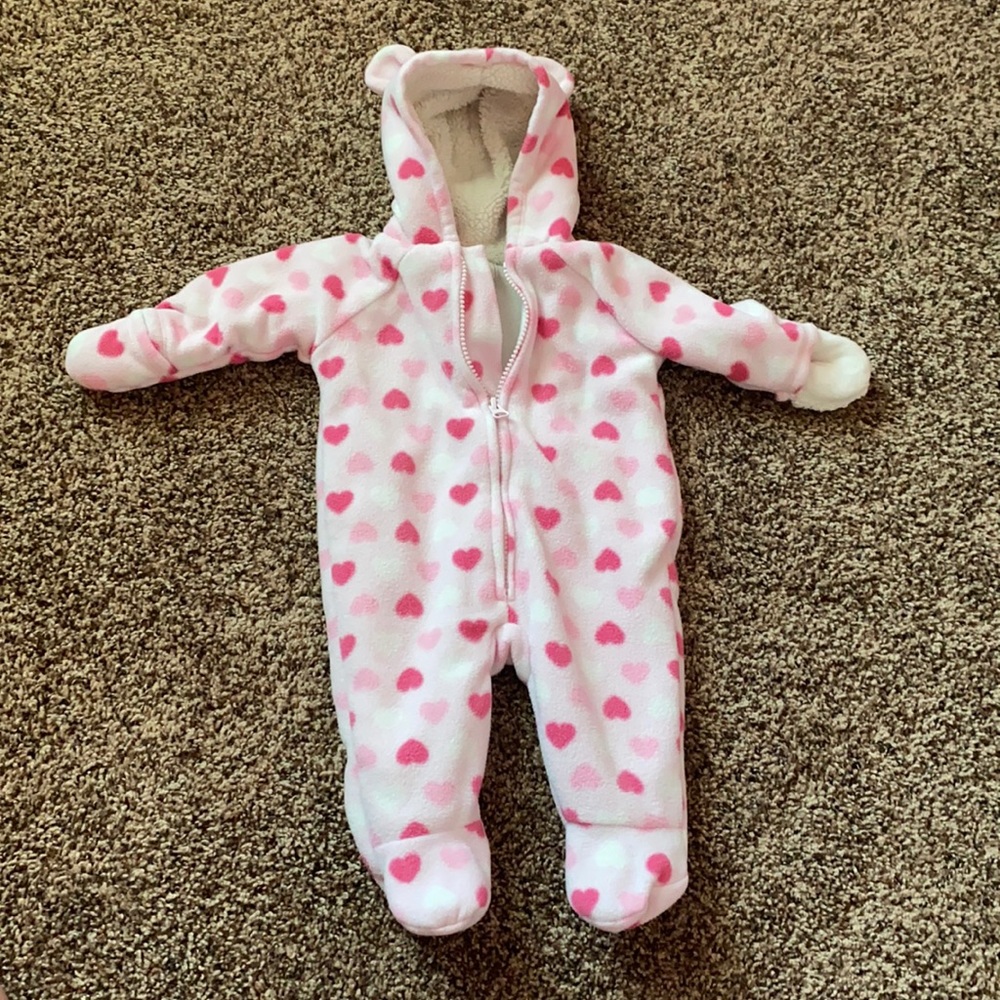 Pink Old Navy Fuzzy Bear Suit - Size 0-3 Months